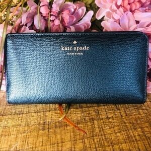 Kate Spade New York Refined Grain Leather Snap Wallet Blue 12 Card  NWT​​​​​​​​​
